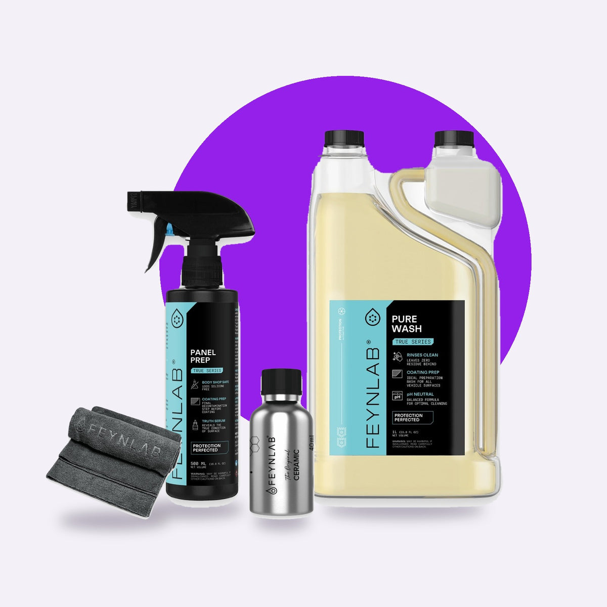 Zestaw Ceramic Start: Feynlab Pure Wash 1 l, Panel Prep 500 ml, The Original Ceramic 40 ml i 3 mikrofibry Feynlab 300 gratis